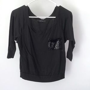 Black Top with Sequin Pocket